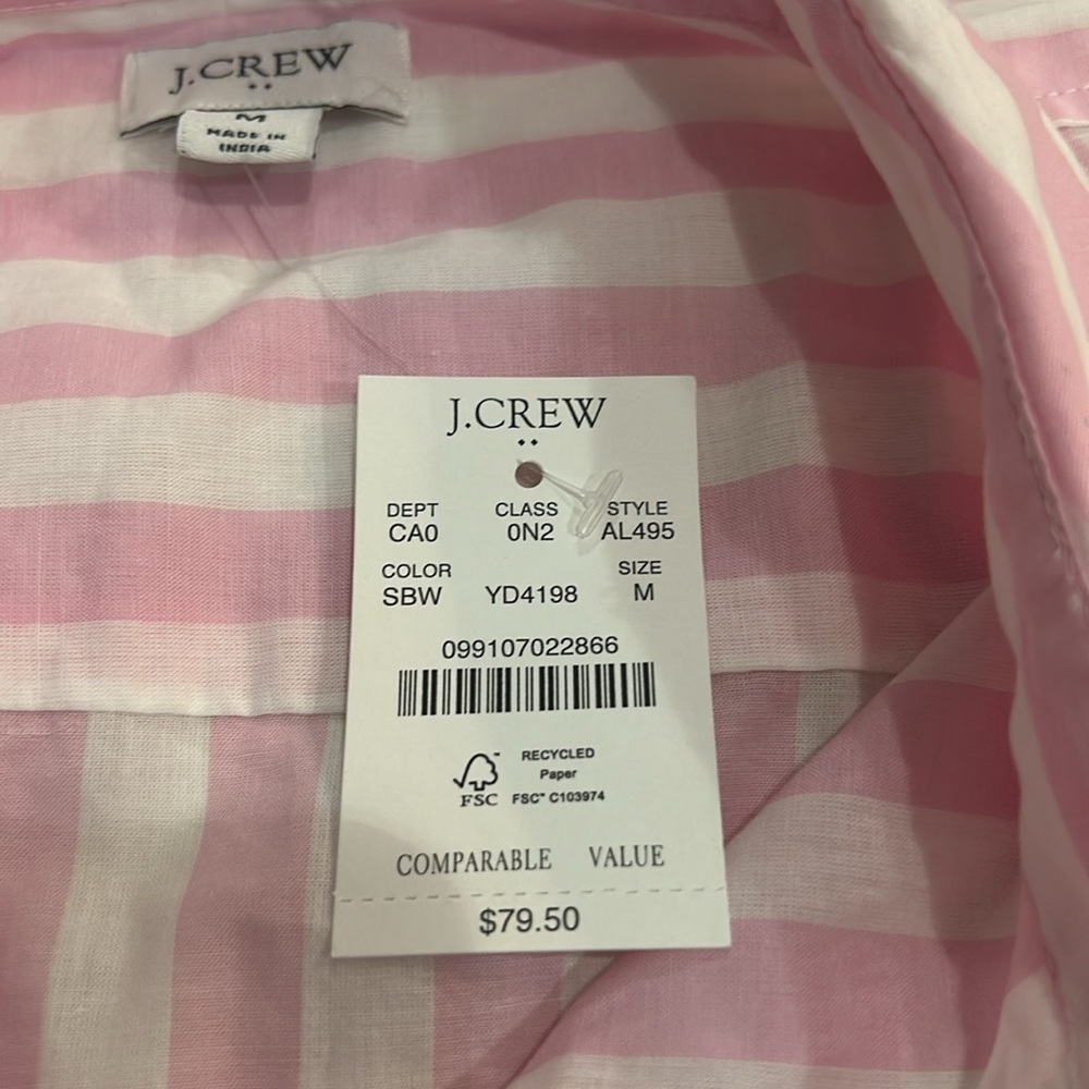 J.Crew Factory Lightweight Cotton Shirt in Signature Fit
Pink White Size M - Picture 11 of 11